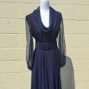 Vintage 60's Custom Made Midnight Blue Cocktail Dress